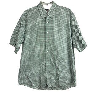 Haggar Men's Shirt Green White Orange Plaid Check Cotton Casual Size Large
